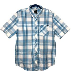 O'Neill Blue White Plaid Short-Sleeve Button-Down Shirt L Casual Coastal Surfer